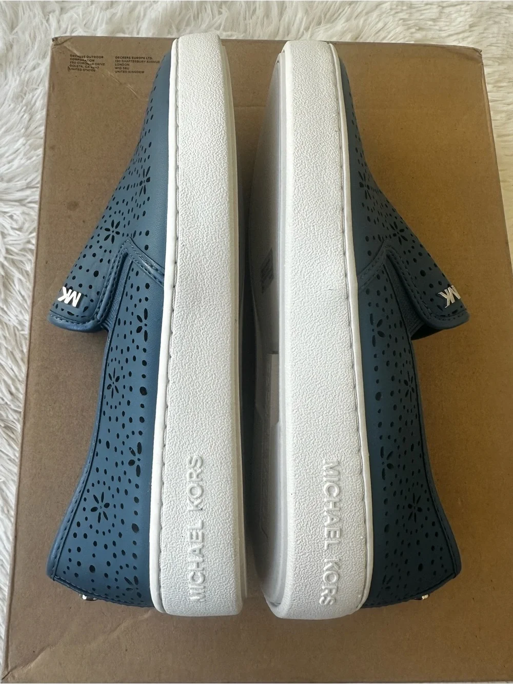 Michael Kors Keaton Blue Perforated Leather Slip On Sneakers Women’s Size 6
